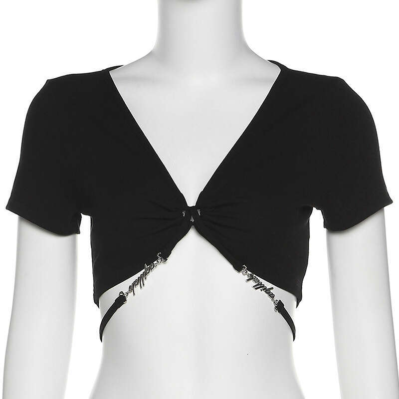 2023 Spring New Women's Clothing Solid Color Slimming Open Umbilical Fashion V-neck Sexy Strap T-shirt for Women