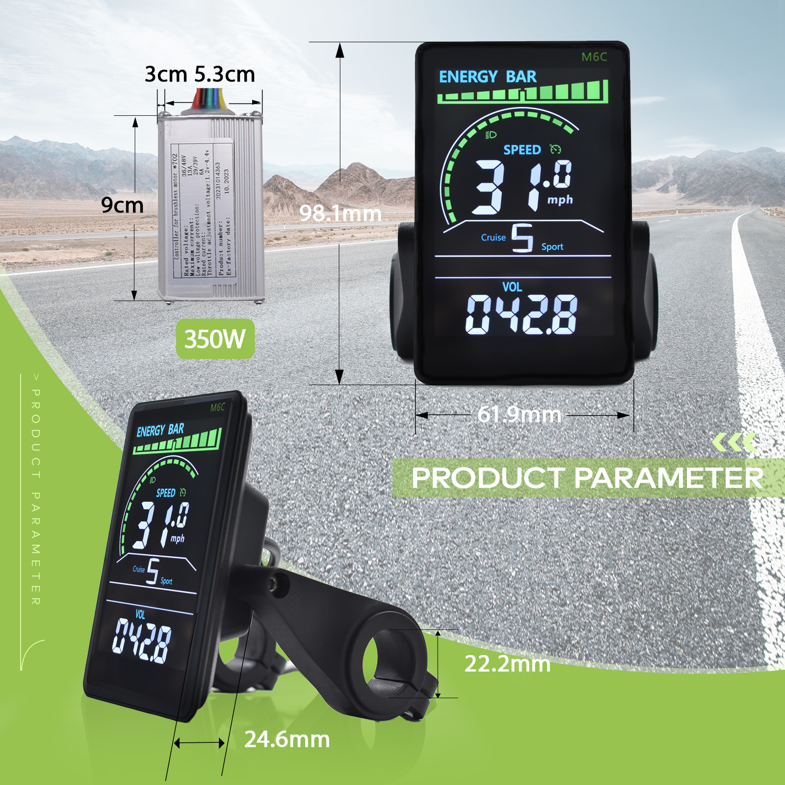 350wElectric Bike Scooter Brushless Controller 24V/36V/48V Electric Bike Colorful LCD Display Meter Electric Bike Kit Part