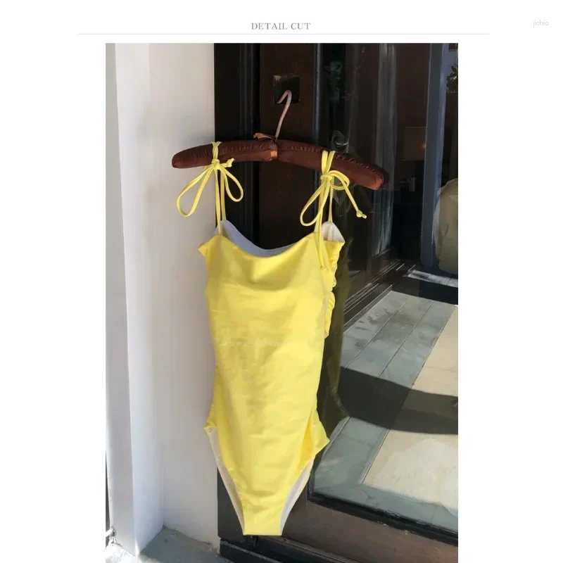 Womens Swimwear One Piece Swimsuit Women 2024 Bodysuit Solid Yellow Push Up Monokini Sexy Hollow Out Beach Wear Bathing Suit Female