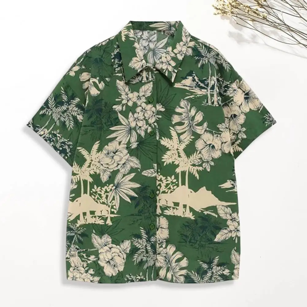 Trendy Summer Shirt Patch Pocket Quick Drying Hawaiian Shirt Summer Floral Leaves Print Hawaiian Shirt 240428