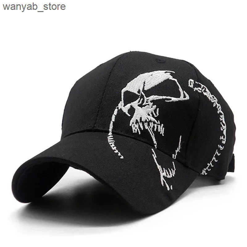 Ball Caps Mens embroidered skull cap cotton sports baseball cap fashionable black pattern womens button back army mens cap hip-hop bone L240910