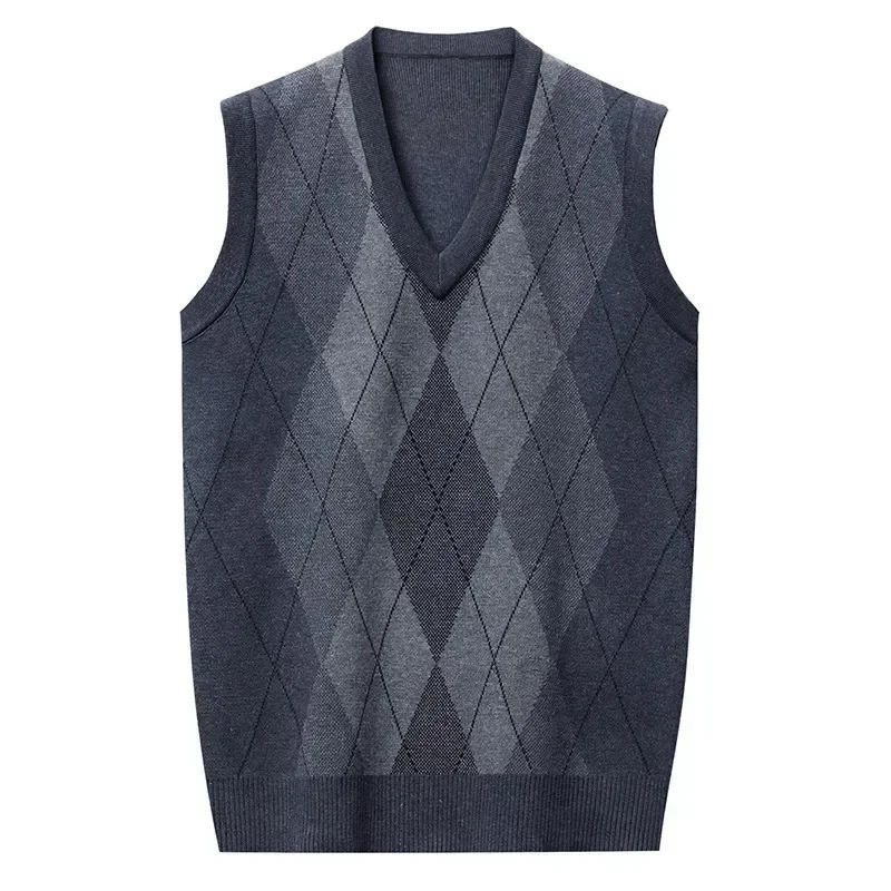 Mens Sleeveless Vest Casual Vneck Diamond Patterned High Quality Man Clothes 241129