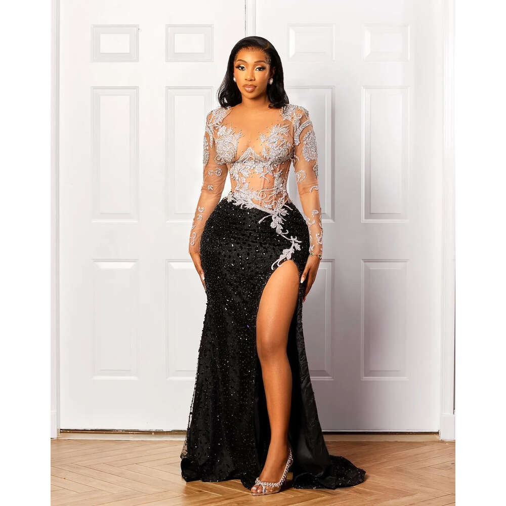 Sequined Beaded Black Mermaid Prom Dress Zj Es