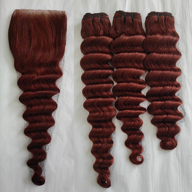 Brazilian Human Hair 33# Color Bundles With 4X4 Lace Closure Loose Deep Free Part 4 Pieces/lot Double Wefts With Closures 10-30inch