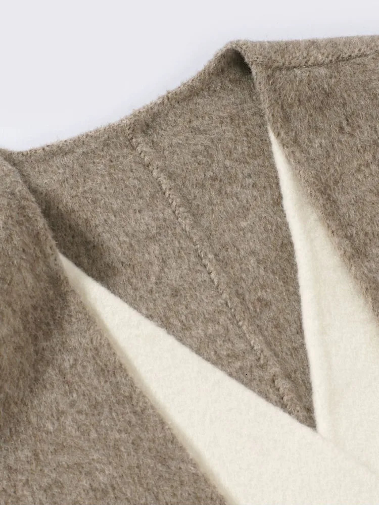 DFDG n sense temperament contrasting colors splicing cashmere woolen coat for womens 2024 autumn winter collection 241129