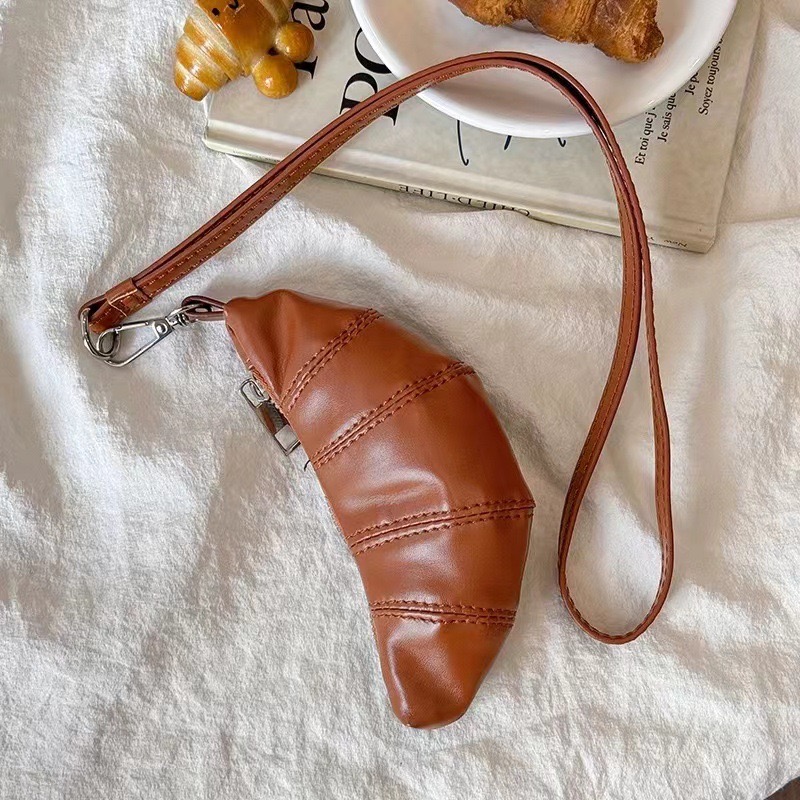 2024 new croissant niche design zero wallet key hanging neck accessories mini cute New glasses bag