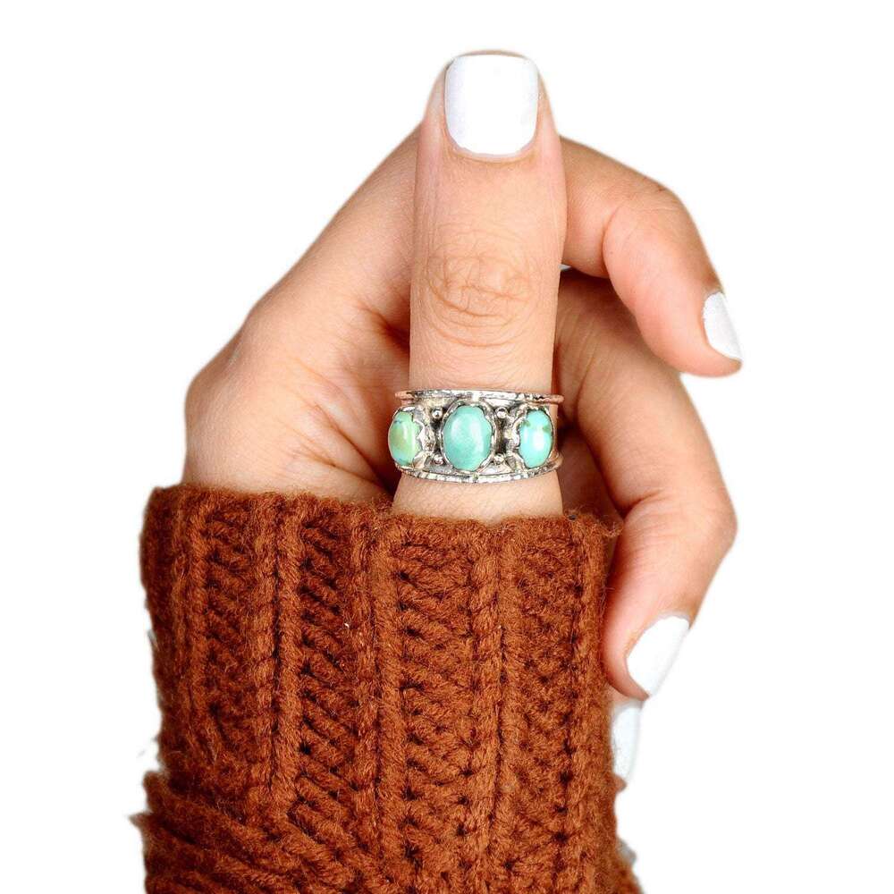 Hecheng New Turquoise Bohemian Style Jewelry Women's Ring