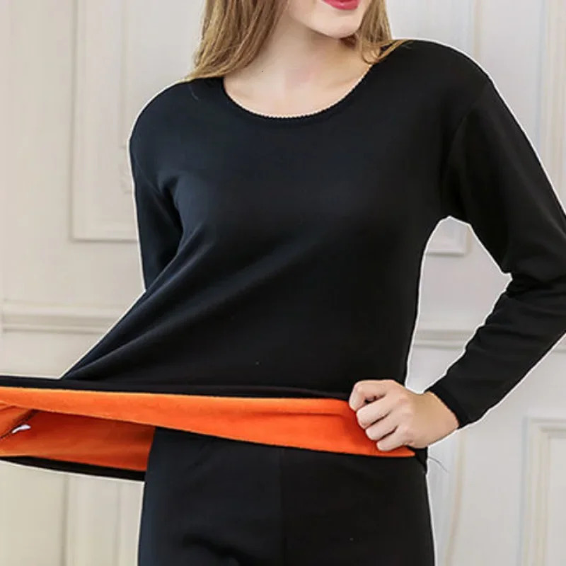 Womens wool thick underwear set winter O-neck ultra soft long sleeved top long sleeved John home set 241122