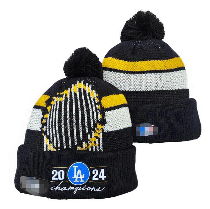 Men Knitted Cuffed Pom 2024 Dodgers Beanies Champions World Series Champs Bobble Hats Sport Knit Hat Striped Sideline Wool Warm BasEball Beanies Cap For Women a39