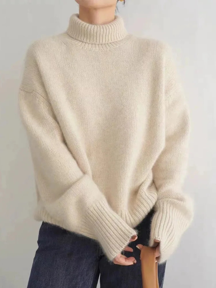Turtleneck Cashmere Sweater Womens Autumn/Winter Collection 100% Pure Wool Sweater Womens Knitted Loose Large Pulling Flower Womens 241128