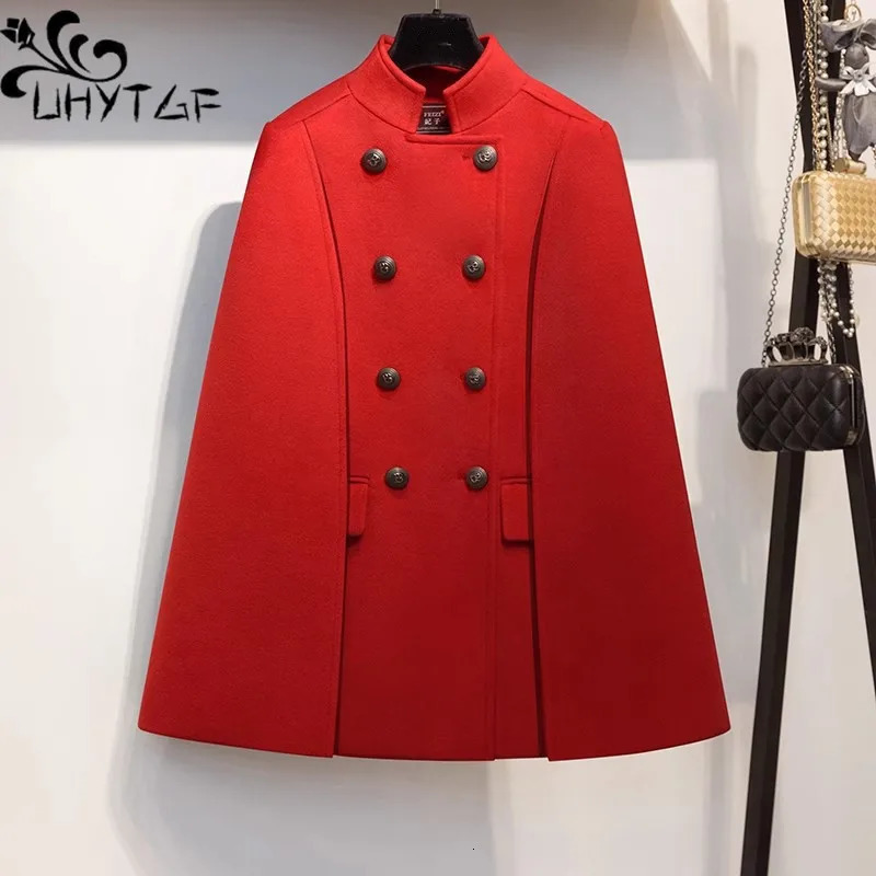 Solid color Cape Town wool medium long coat womens autumn and winter elegant and fashionable cape jacket British style retro shawl coat 2662 241128