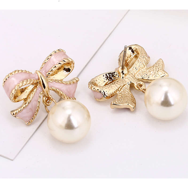 Jewelry Earring Fashion Cute Pink Bow Imitation Pearl Earrings Upscale Wedding For Women Girls Party Jewelry Gifts