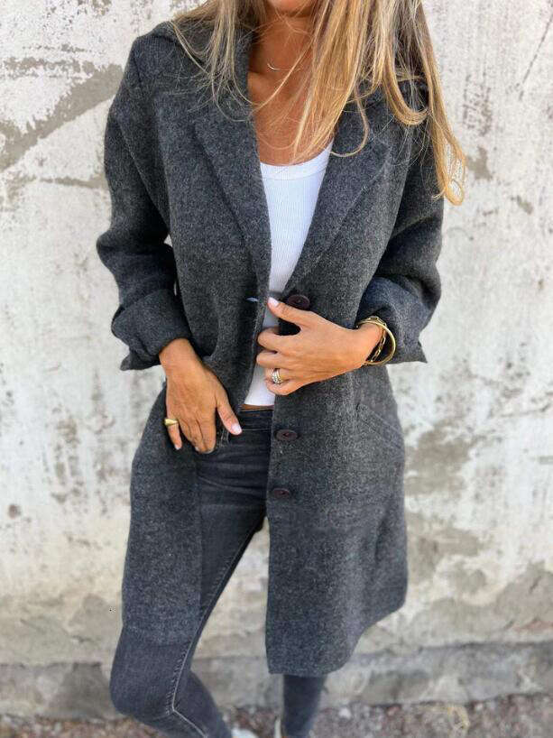 Autumn And Winter New Women's Solid Color Flip Tie Pocket Cardigan Single Breasted Mid Length Jacket Trendy Clothing Fashionable Casual Temperame