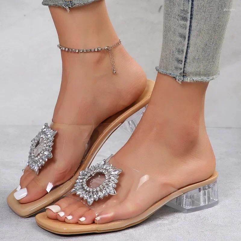 Slippers Designer Sandals Spring Autumn Sexy Banquet PVC Transparent Comfortable Crystal Women's High Heels atos Mujer Fashion Plus43 zhanyisheng