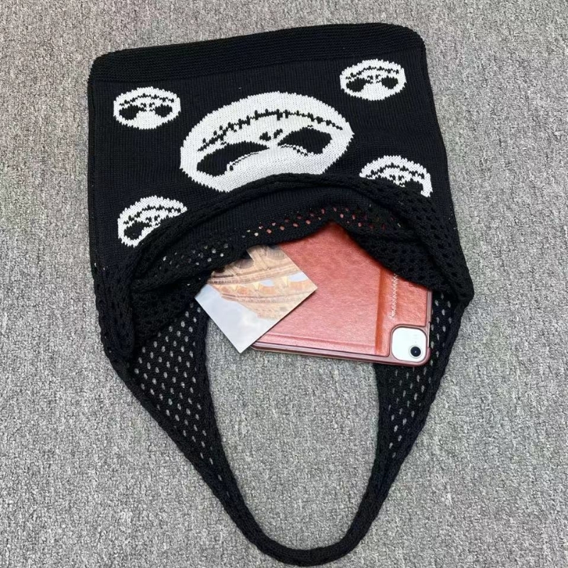 2024 Halloween Funny Skull Tote Bag Trendy New Knitted Cartoon Weaving Carving