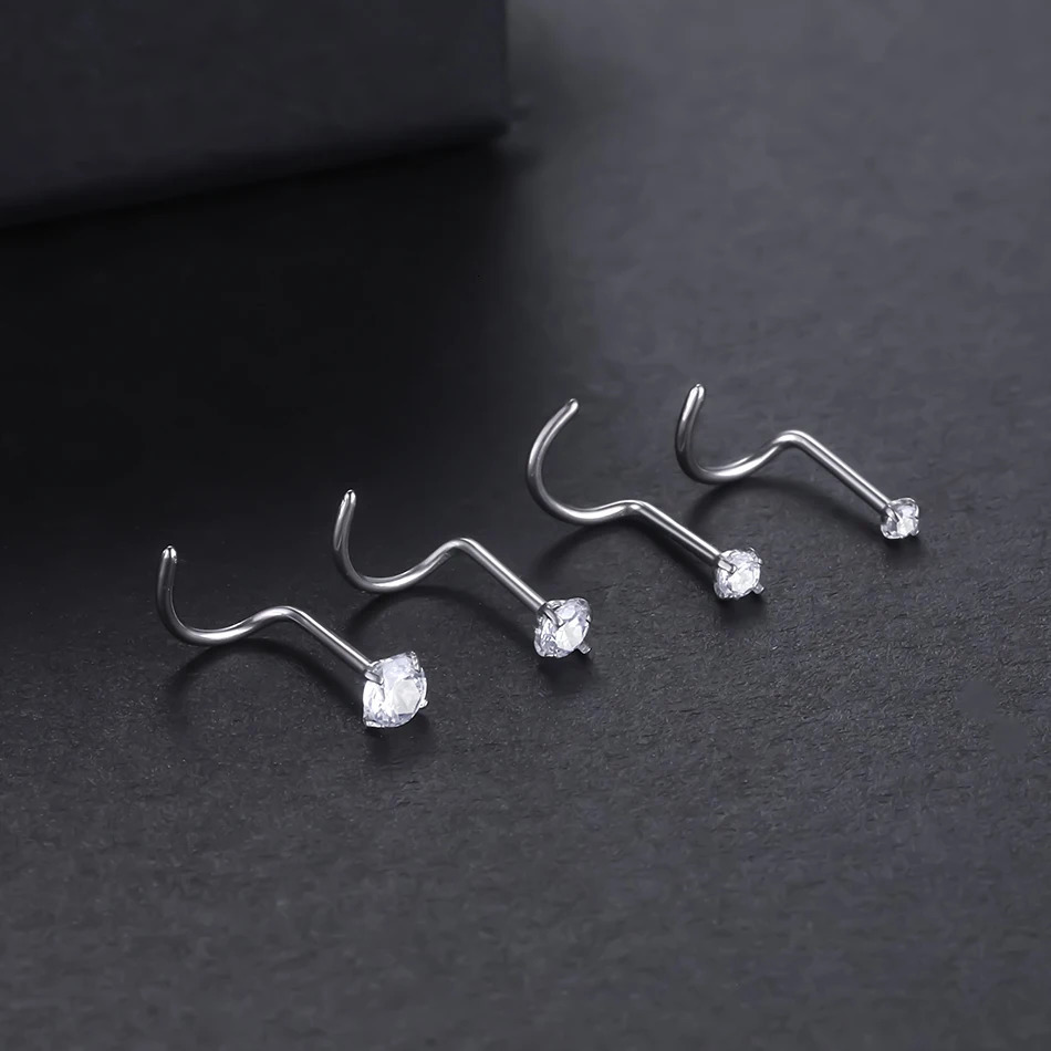Implant Nose Stud Ring Set Round CZ Crystal Piercings 15225M Screw Nostril Piercing Earring Jewelry 20G 241125