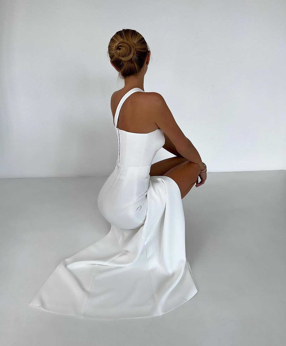 Graceful Mermaid Prom Sleeveless One Shoulder Design Floor Length Side Split Celebrity Evening Dresses Plus Size Custom Made L24475 0508