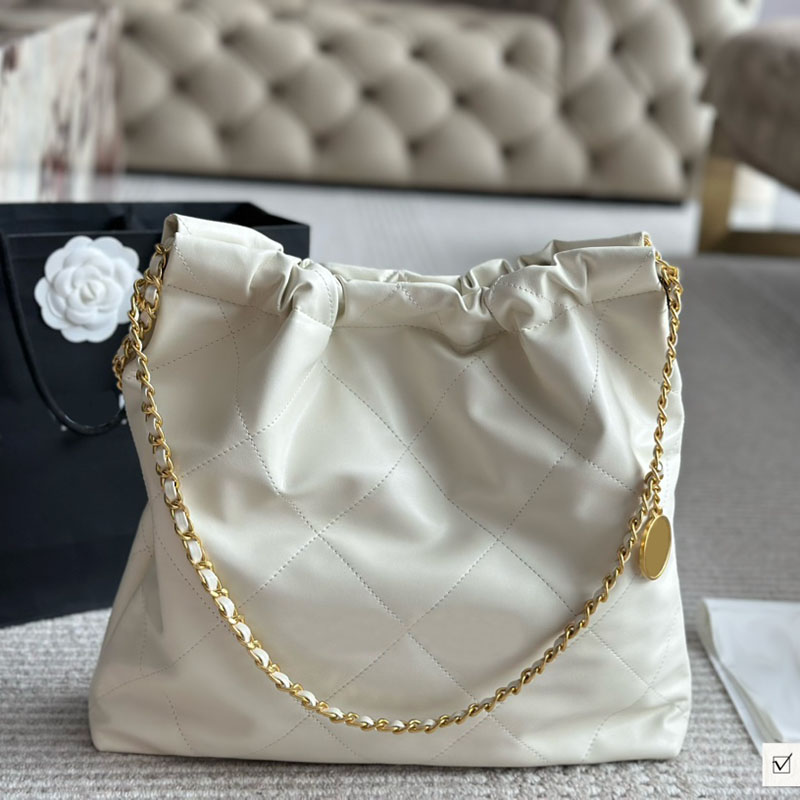 Woman Designer Large Capacity 22Bag Shopping Bags 39x42cm Calfskin Leather Gold Silver Coin Charm Letters Hardware Woven Chain Travel Tote Shoulder Handbag Purse