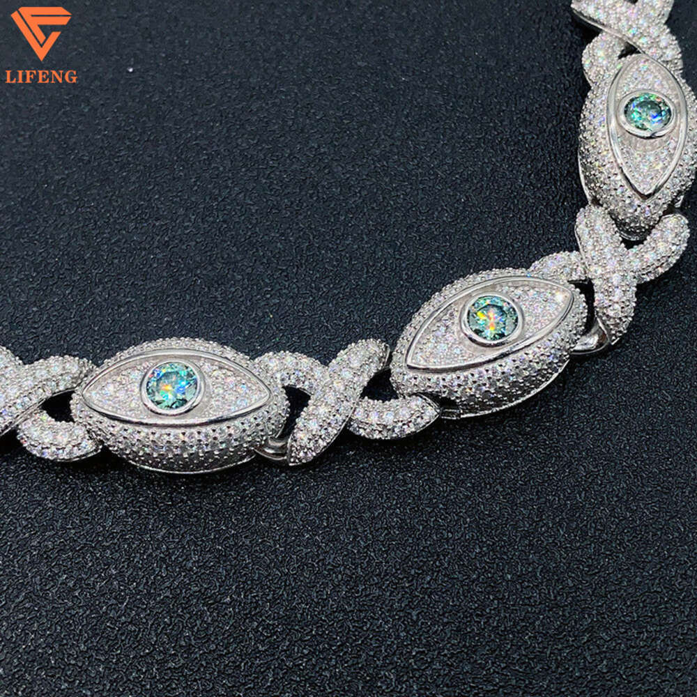 2024 Fine Jewelry Hiphop S925 Vvs Moissanite Bracelet 15mm Eye Figure of Eight Iced Out Cuban Link Chain Blue Sapphire Necklace