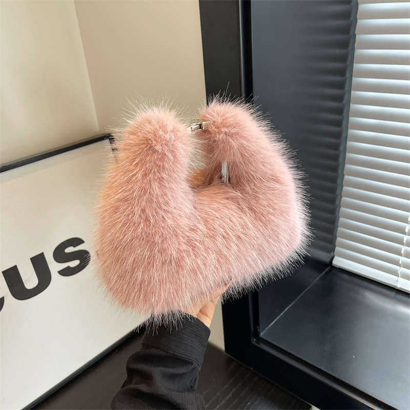Chic Bags Fluffy Women Handbag Soft Crossbody Bags Solid Color Clutch Purse Winter Furry Warm Top-handle Bag Designer Handbags