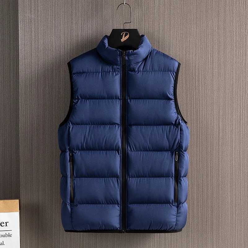Men's Down Parkas M-6XL Plus Size Warm Vests Mens Autumn Winter Plus Velvet Stand-up Collar Youth Vest Jacket Solid Color Casual Sleeveless Coats