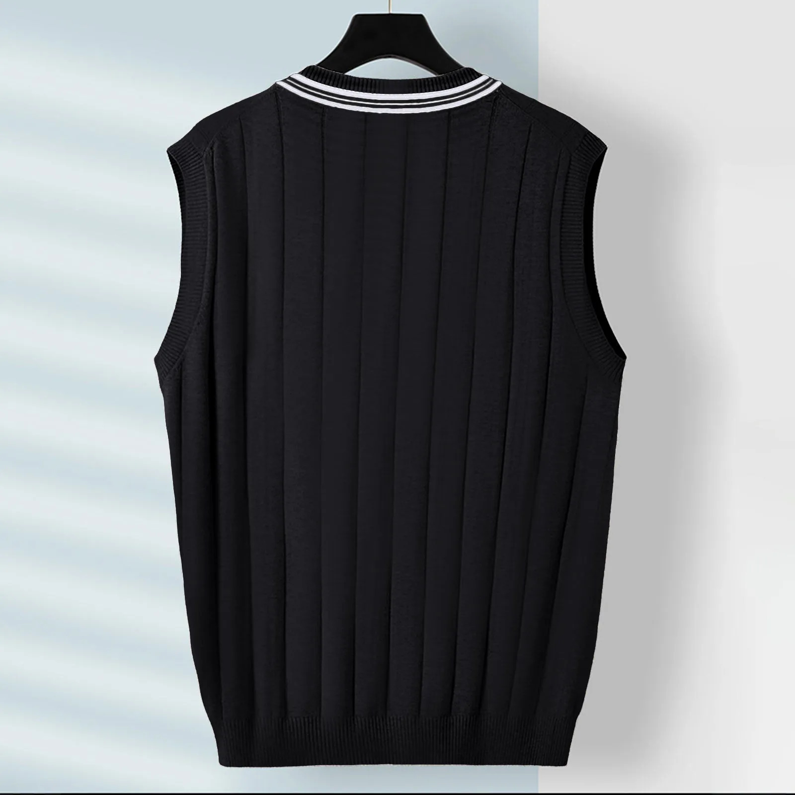 MenS Autumn And Winter Casual Sweater Vest Slim Fit Pure Cotton Sleeveless V Neck Solid Color Pullover Loose Knit Cardigan 241129