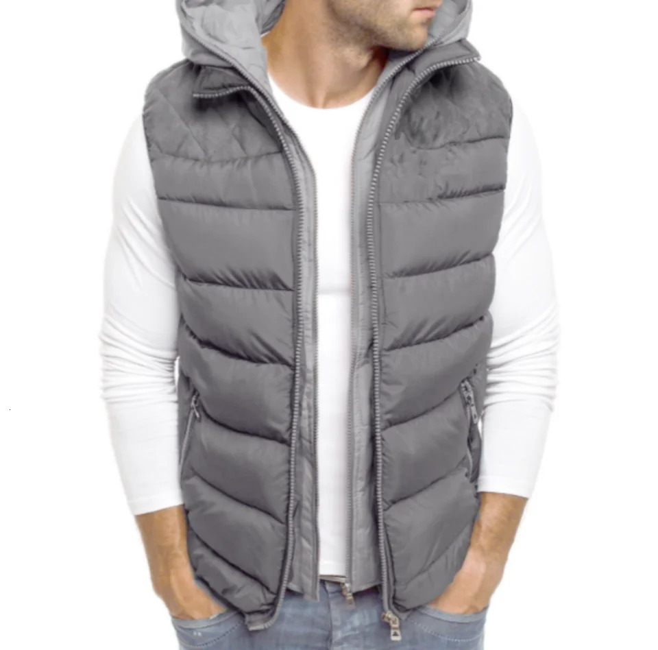 Mens windproof hooded vest jacket Sleeveless double zip Winter Jacket Casual down cotton warm ve 241129