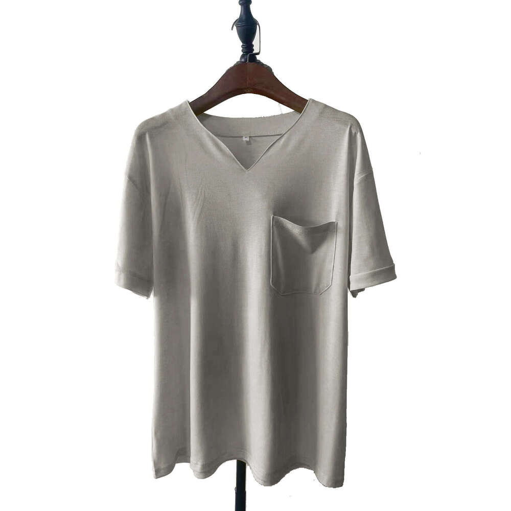 Muscle Men's Fiess Plus Size Sports T-Shirt With Elastic Cotton Pockets, Short Sleeves, Summer V-Neck Top, Trendy Clothing, Fashionable And Casua