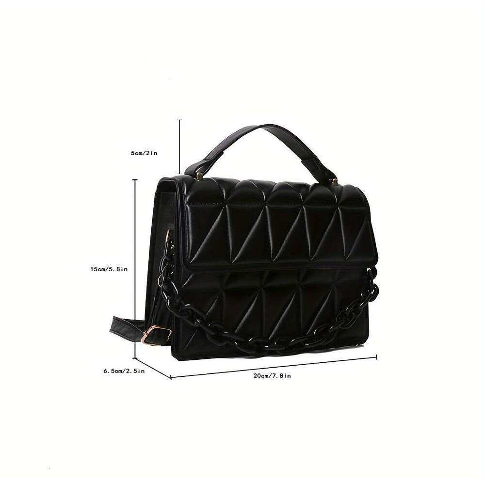 Trendy Square-Shaped Crossbody Handbag Fashionable PU Leather, Chain Decor, Flap Closure, Spacious Interior - Stylish and Versatile Casual Purse for W