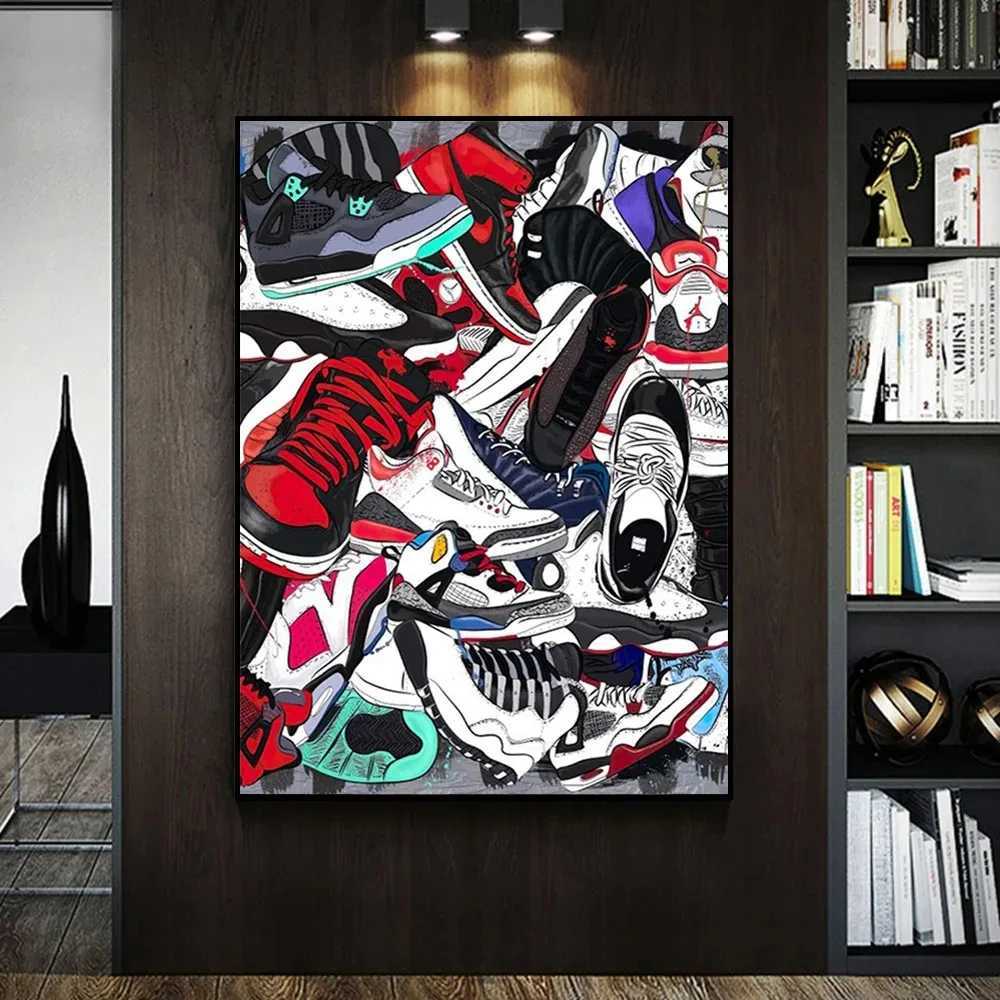 Graffiti fashion sneakers wall art posters ral modern home decoration canvas painting pictures printing gifts boys room decoration W241128