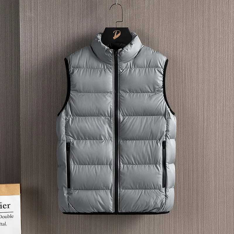 Men's Down Parkas M-6XL Plus Size Warm Vests Mens Autumn Winter Plus Velvet Stand-up Collar Youth Vest Jacket Solid Color Casual Sleeveless Coats