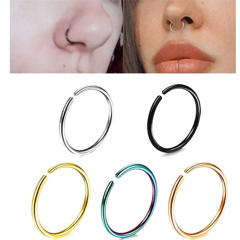 08mm Thin Nose Ring Septum Helix Nostril Piercing Labret Lip Cartilage Earrings Hoop Wholesale 241125