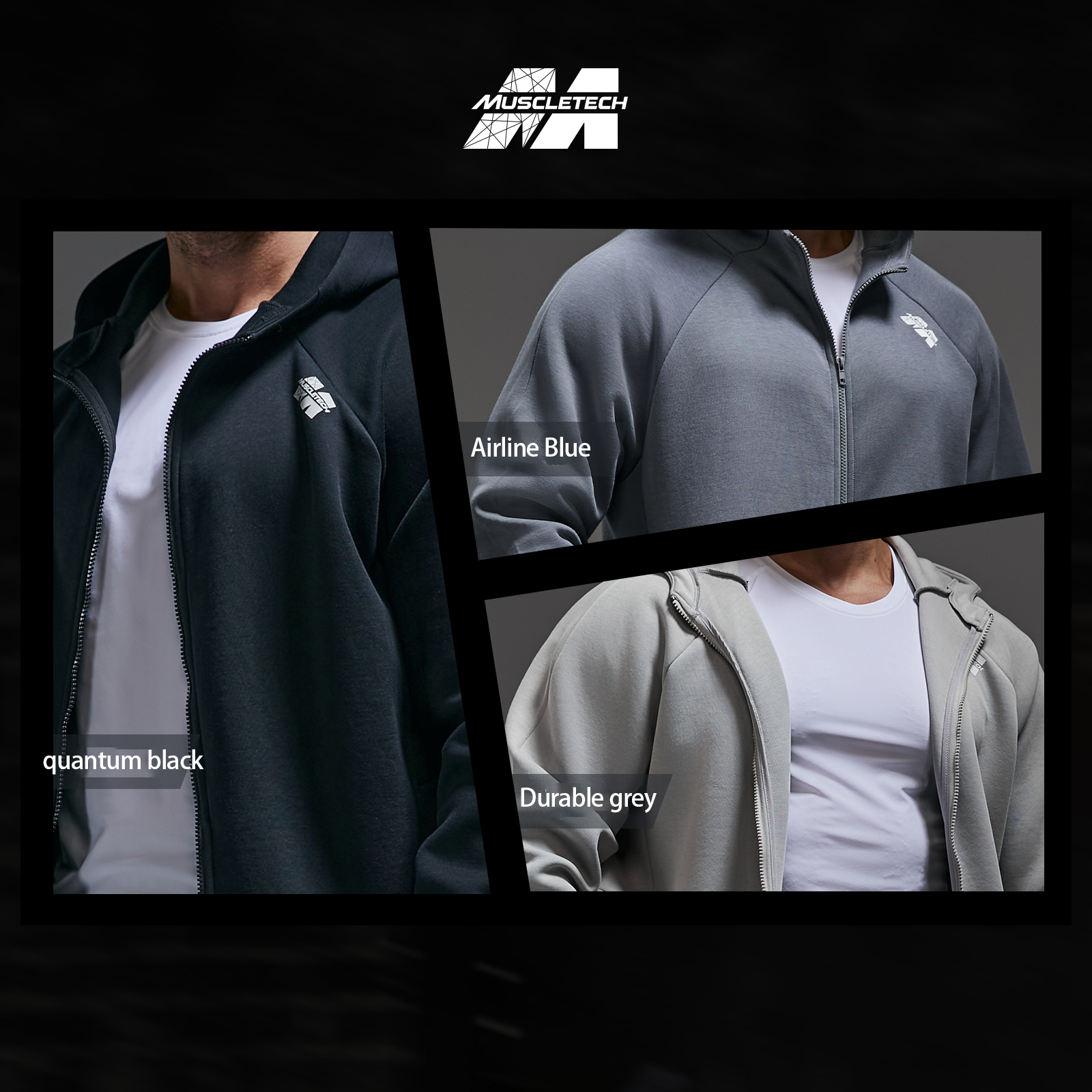 MUSCLETECH Men's Sports Fitness Sweatshirt Hooded Pullover Stretch Zip Hooded Sweatshirt