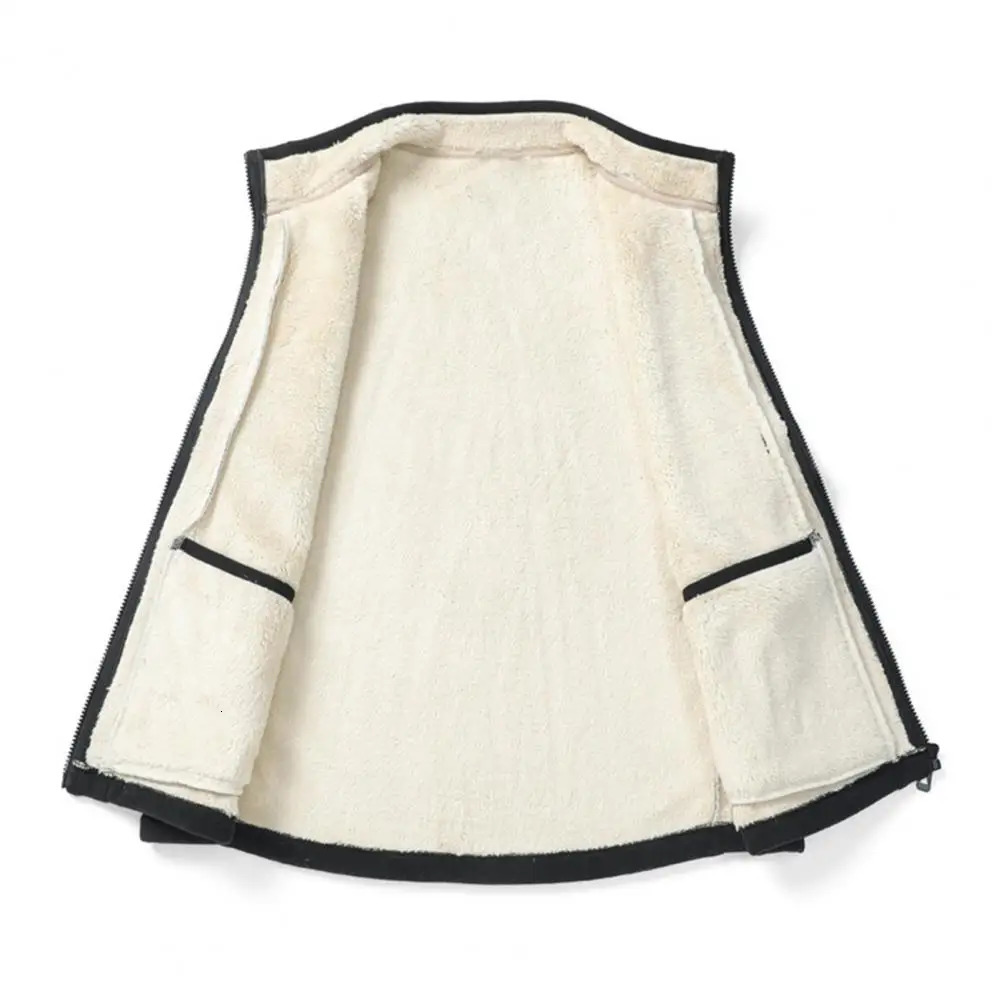 Winter Men Vest Stand Collar Neck Zipper Clre Thick Plush Warm Windproof Soft Plus Size Cardigan Waistcoat 241129