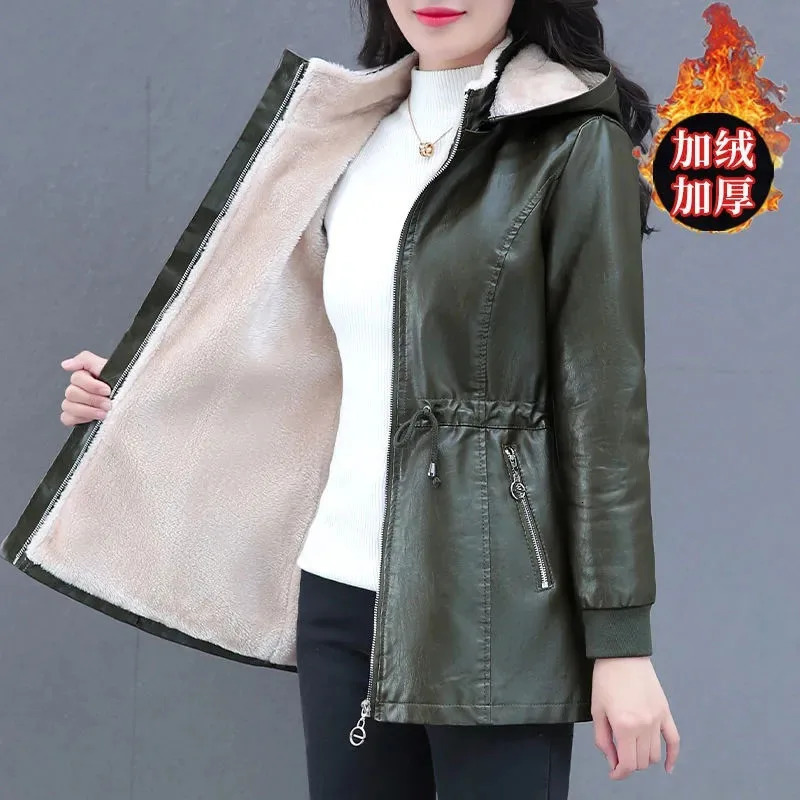 Winter Coat Fashion Soft Leather Clothes Long Sheep Jacket Plus Velvet Padded Warm 241129