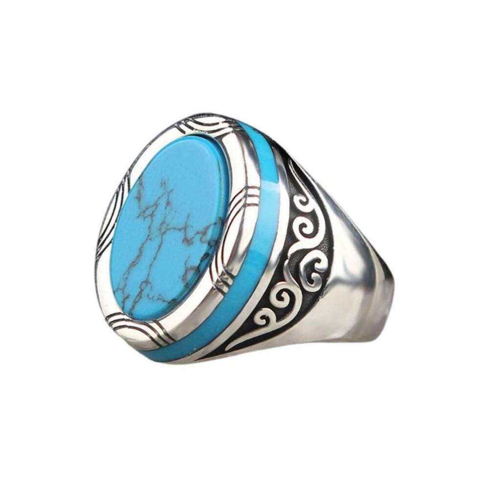 Hecheng Personality Punk Turquoise Men's Ring
