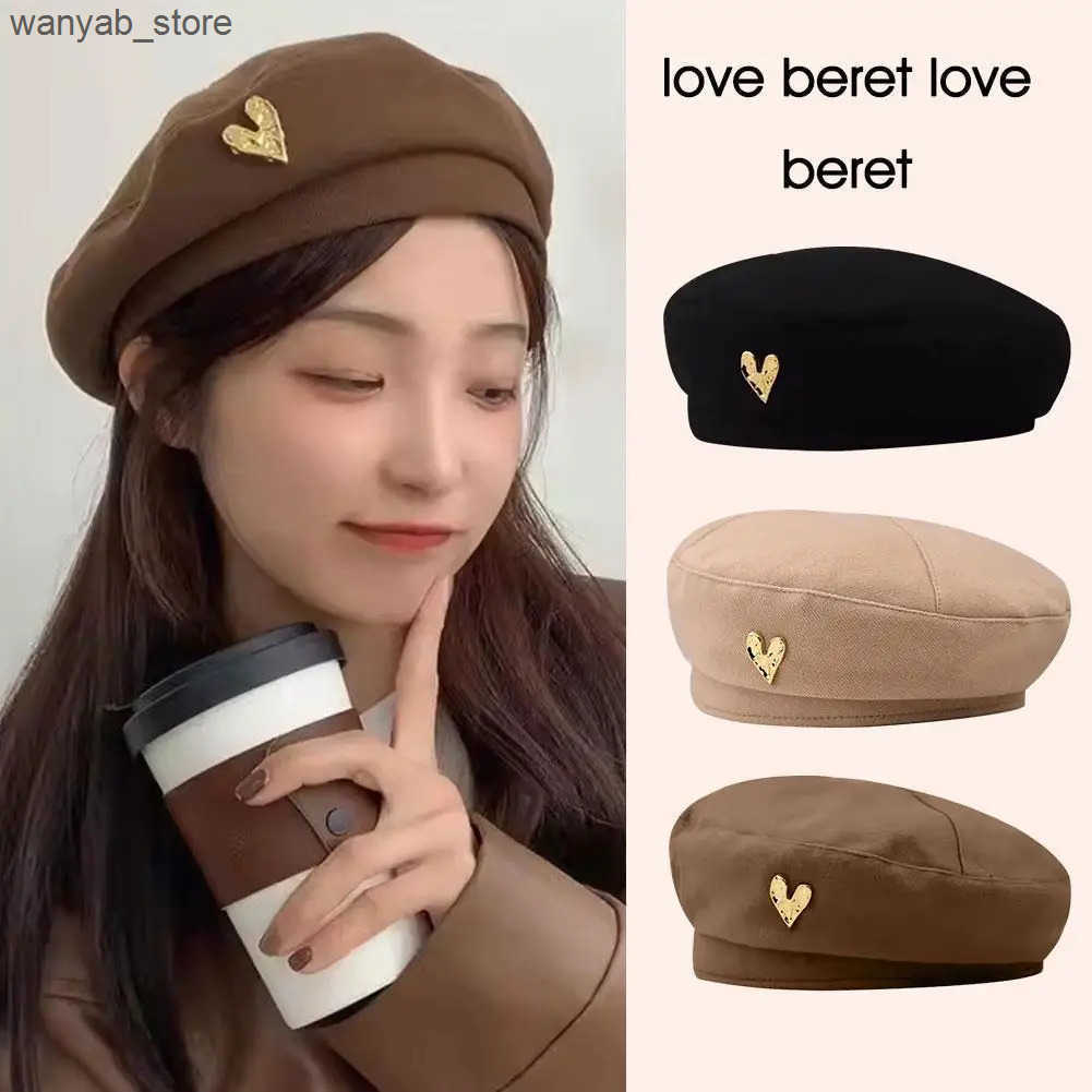 Berets Autumn and Winter Wool Beret Womens Retro Fashion Love Girl Beret British Street Hat Octagonal Hat Fashion Artist Hat L240910 L0910