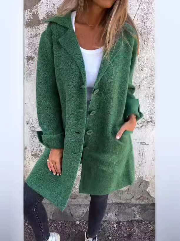 Autumn And Winter New Women's Solid Color Flip Tie Pocket Cardigan Single Breasted Mid Length Jacket Trendy Clothing Fashionable Casual Temperame