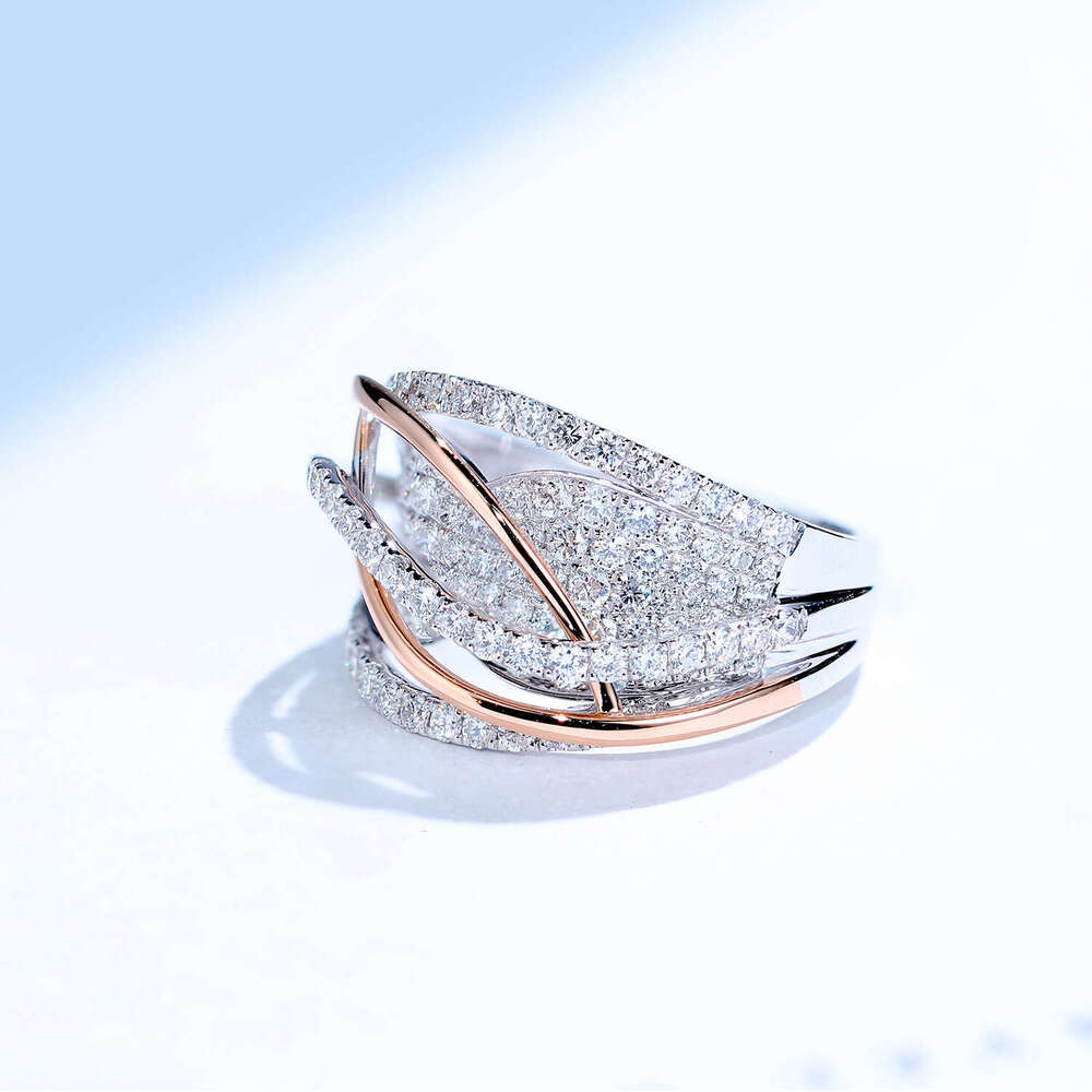 Hecheng Fashion Trend Diamond studded Women's Plated with Two tone Jewelry Interwoven Mesh Zircon Ring
