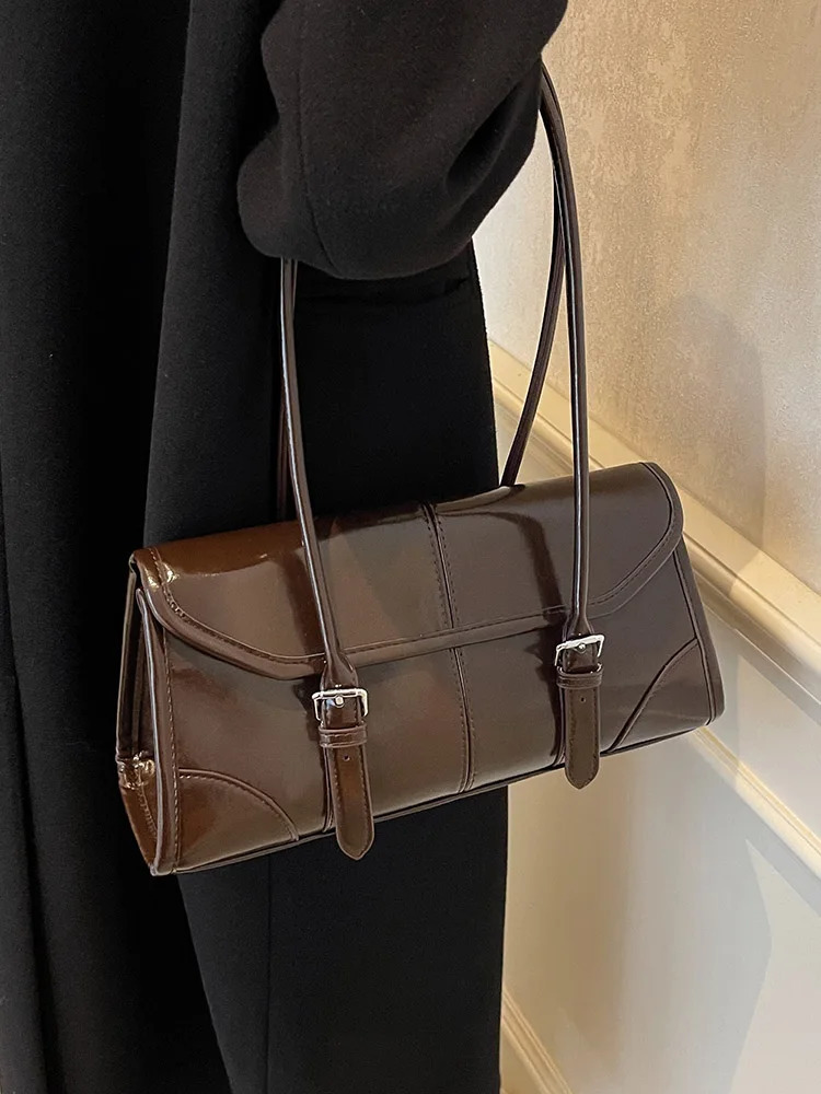 Leather Shoulder Women's Bag Hot - Bury Oil Wax Underarm Tote With Magnetic Buckle -