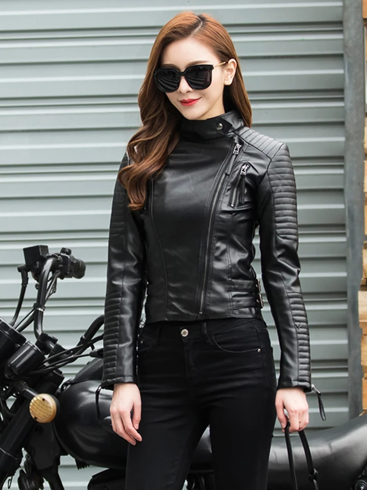 Fitaylor Spring Autumn Women Punk Leather Jacket PU Faux Jackets Basic Bomber Motorcycle Black Coat 241129