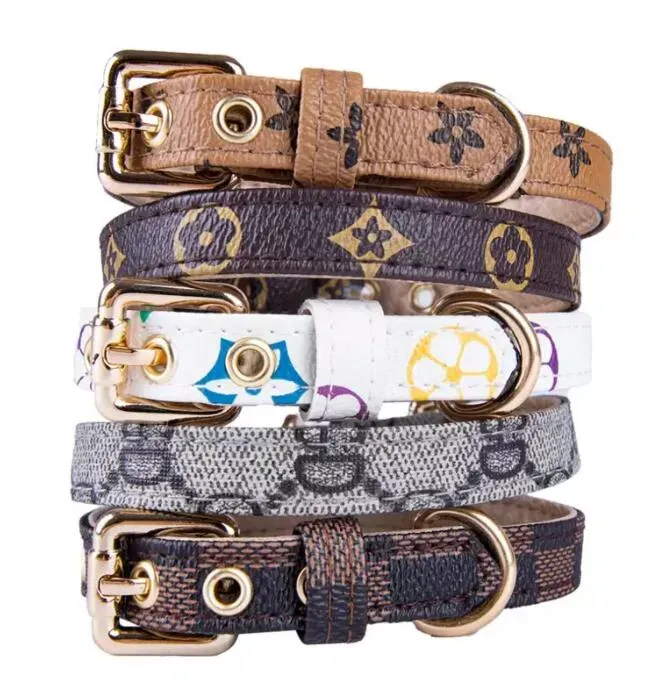 Dog Collar Classic Presbya Designer Letters Pattern Print Leashes PU Leather Fashion Casual Adjustable Dogs Cats Neck Strap Cute Pet Supplies B
