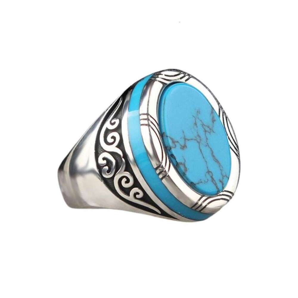 Hecheng Personality Punk Turquoise Men's Ring