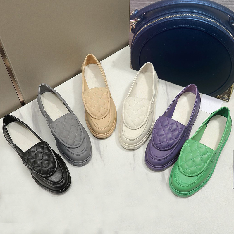 womens Dress shoes Flat designer shoe Loafers spring autumn cowhide Metal buckle tassels boat shoes woman leather letterLazy casual Slip on shoes size 35-42 With box