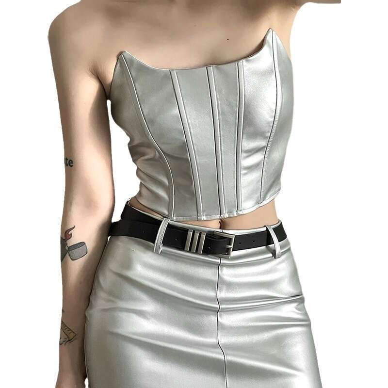 Wind 2024 Summer New Women's Solid Color Chest Wrapping Slimming Umbilical with Waist Bag and Hip Skirt Set