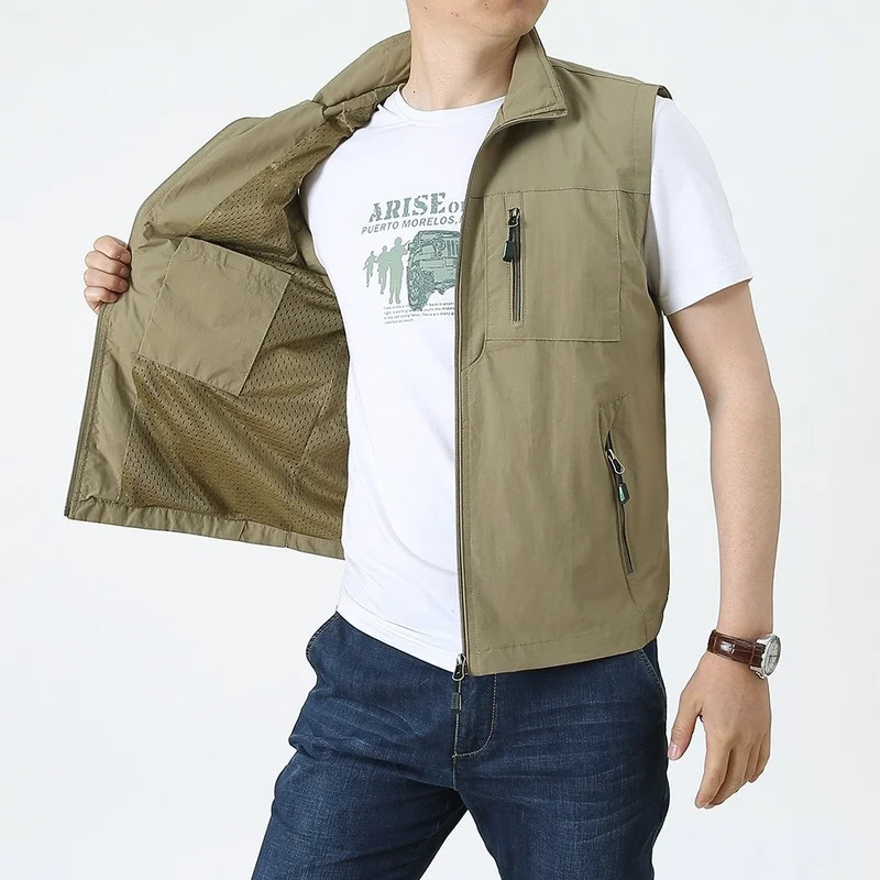 Spring Summer Breathable Vest Many Pockets Men Outdoors Pocket Waistcoat Male Pographer Tactical Big Size Sleeveless Jacket 241129