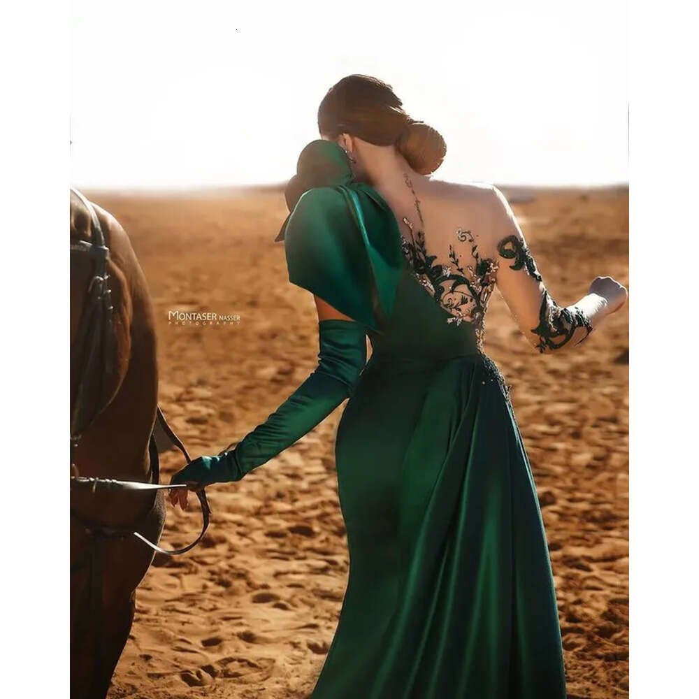 Size Aso Ebi Arabic Plus Green Mermaid Lace Prom Dresses Beaded Sheer Neck High Split Evening Formal Party Second Reception Gowns Zj