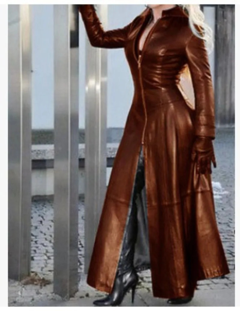 Halloween Womens Winter Sexy Slimfit Laceup Leather Jacket Medieval Ranger Adult Long Skirt Coat Cosplay Costume 241129