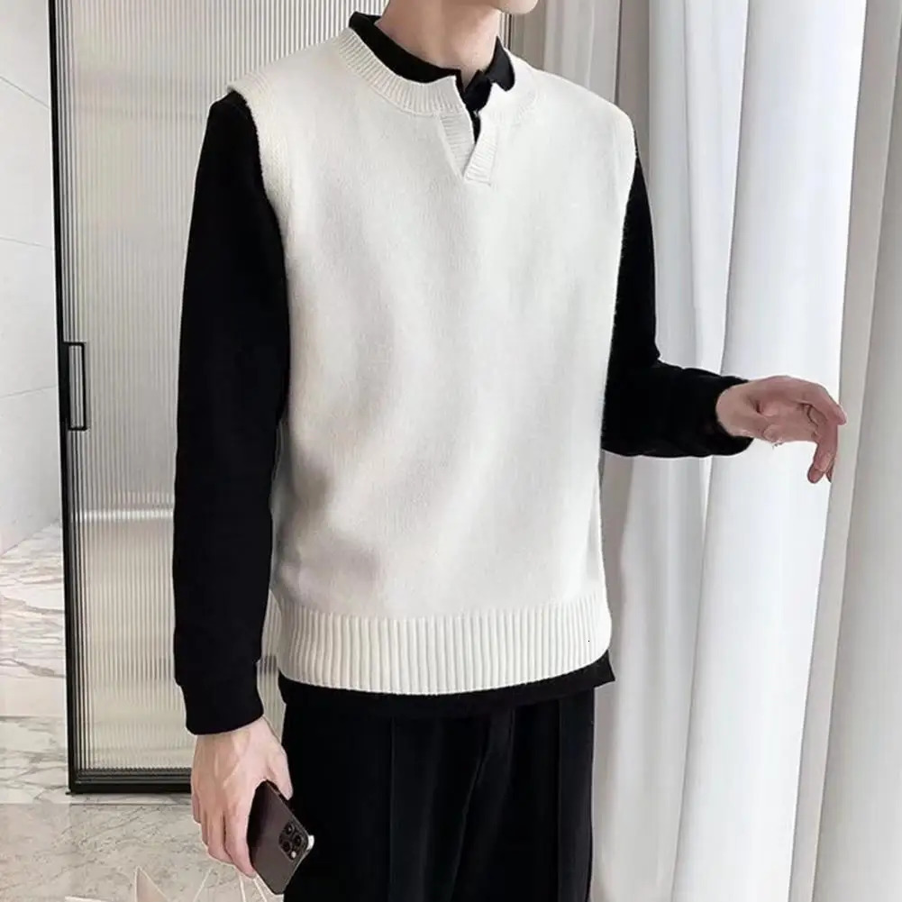 Mens Solid Color Sweater Vest Casual Fashion Warm Top Knitting Elastic Young Style Spring 241129