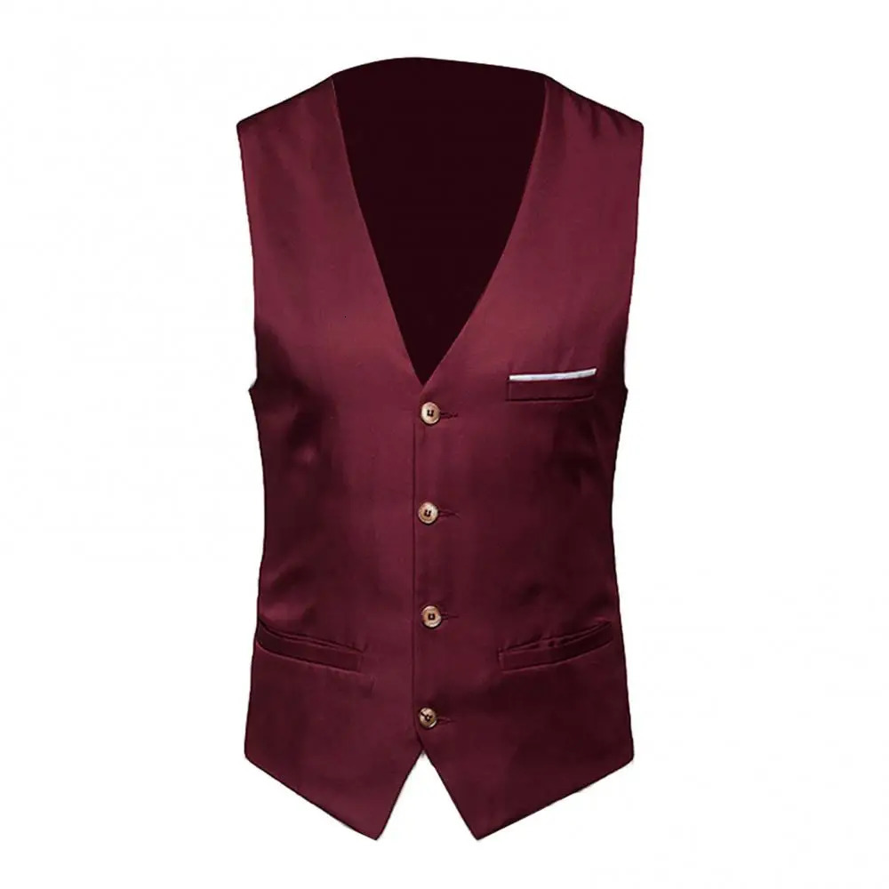 Men Suit Vest Formal Solid Color Single Breasted Business Waistcoat Multi Pockets Male Tops Mens Clothing For Party 241129